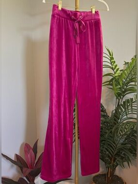 Magaschoni Velour Wide-Leg Drawstring Pants - Magenta